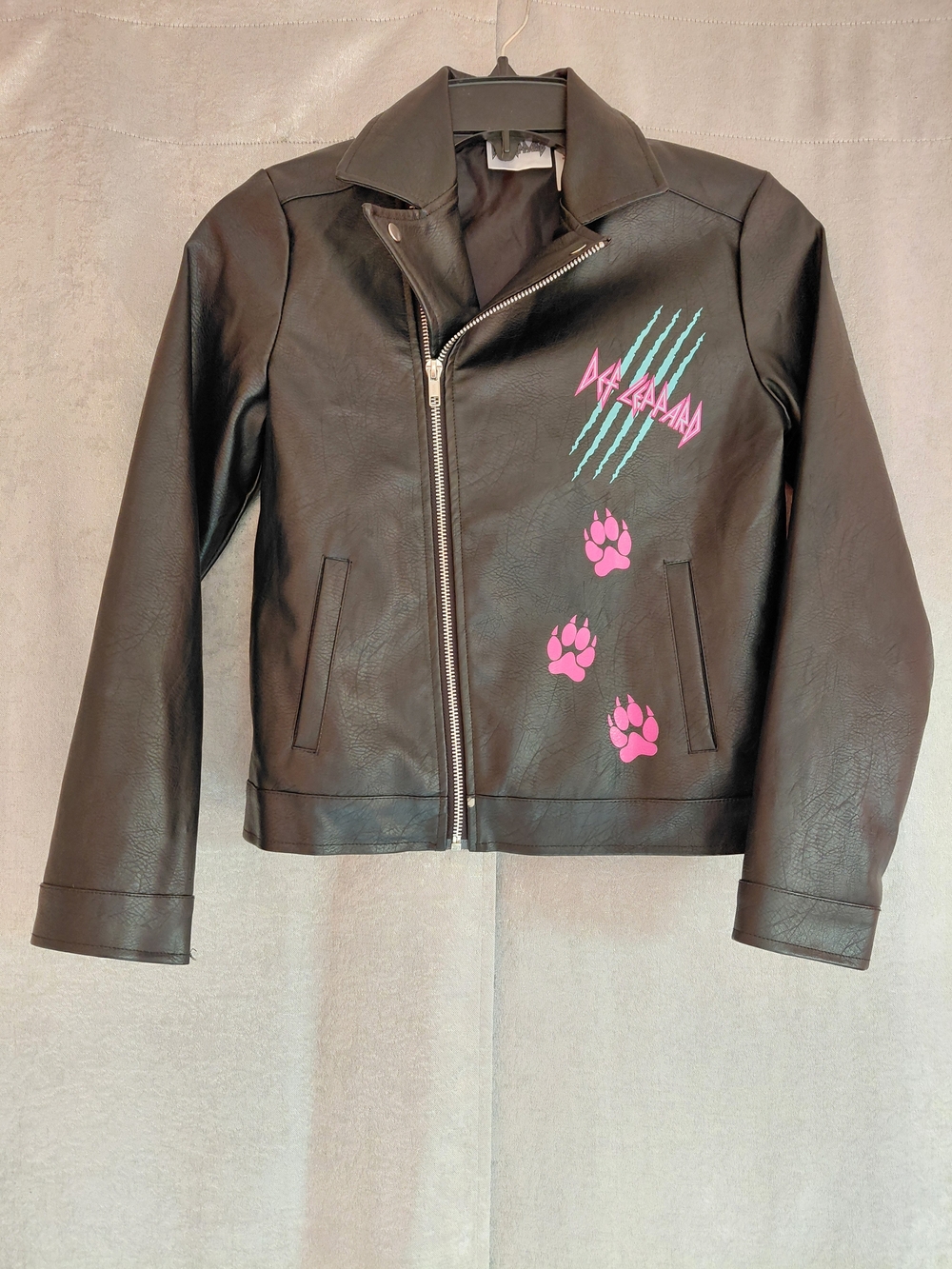 Def Lepperd Kids Sz 10/12Black Faux Leather Bike Jacket Rock Band Vintage Style